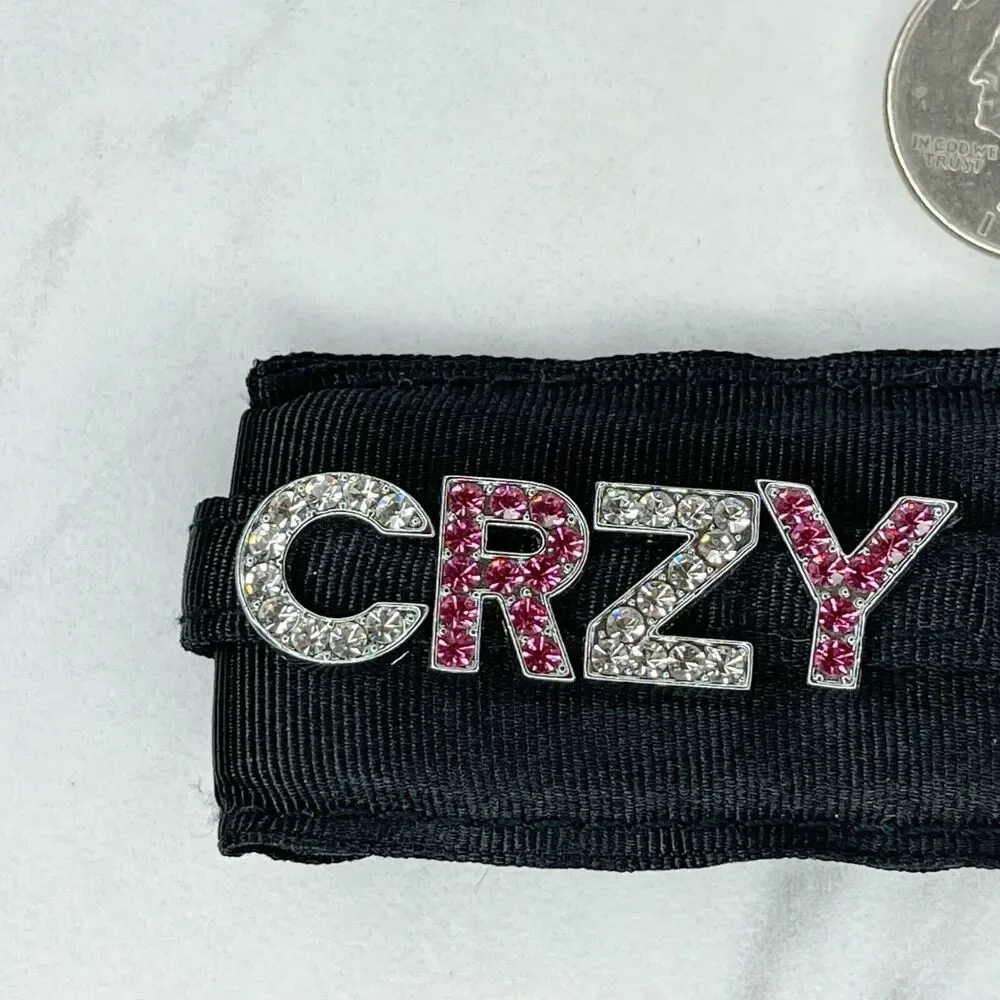 Black Ribbon Rhinestone CRZY Crazy Heart Carabiner Keychain Keyring